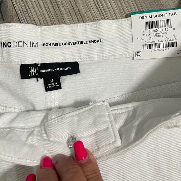 INC Women's Denim High Rise Convertible Ripped Jean Shorts White 16 33 - $60 - Picture 7 of 9